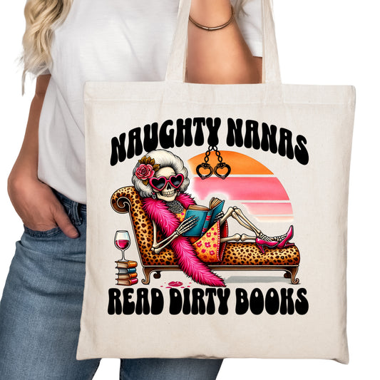 Naughty Nanas Read Dirty Books Bookish Tote Bag – Reading Tote for Book Lovers – Book Reader Bag - Romance Reader Tote - Book Store