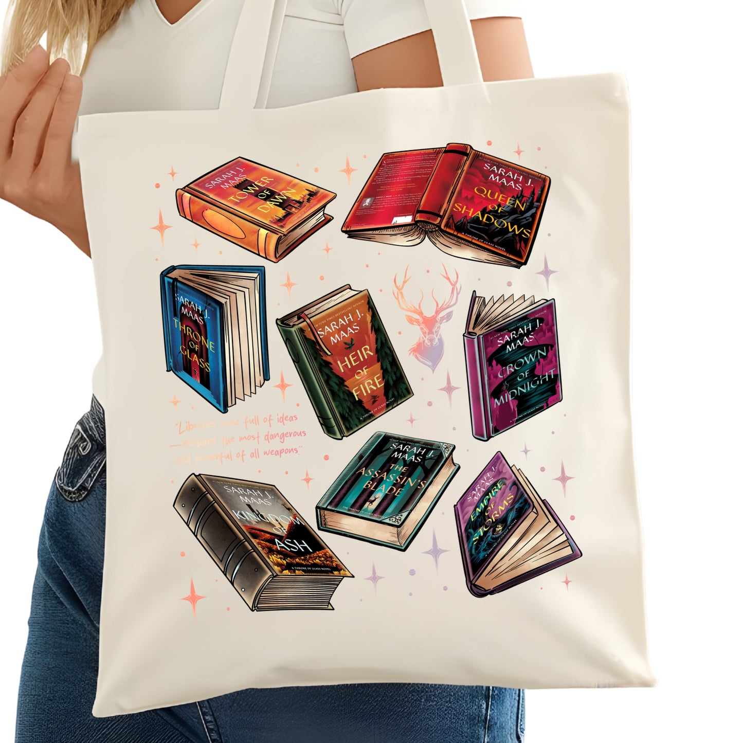 ACOTAR Book Covers Bookish Tote Bag – Reading Tote for Book Lovers – Book Reader Bag - Romance Reader Tote - Book Store