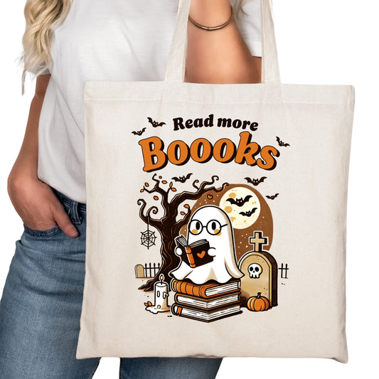 Read More BOOOKS Spooky Ghost Bookish Tote Bag – Reading Tote for Book Lovers – Book Reader Bag - Romance Reader Tote - Book Store