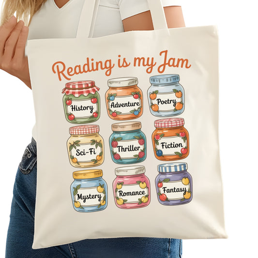 Reading is My Jam Bookish Tote Bag – Reading Tote for Book Lovers – Book Reader Bag - Romance Reader Tote - Book Store