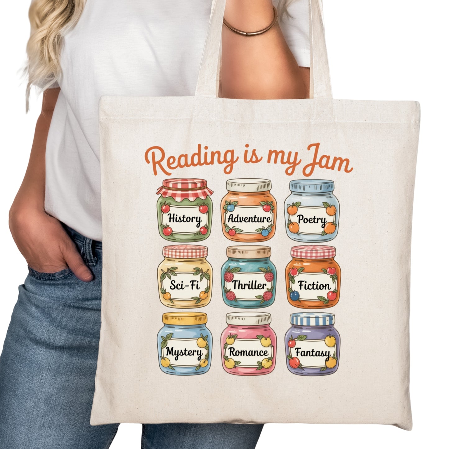 Reading is My Jam Bookish Tote Bag – Reading Tote for Book Lovers – Book Reader Bag - Romance Reader Tote - Book Store