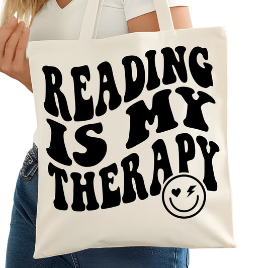 Reading is M Therapy Bookish Tote Bag – Reading Tote for Book Lovers – Book Reader Bag - Romance Reader Tote - Book Store