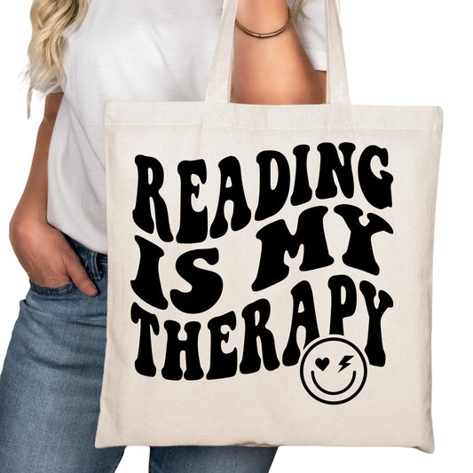 Reading is M Therapy Bookish Tote Bag – Reading Tote for Book Lovers – Book Reader Bag - Romance Reader Tote - Book Store