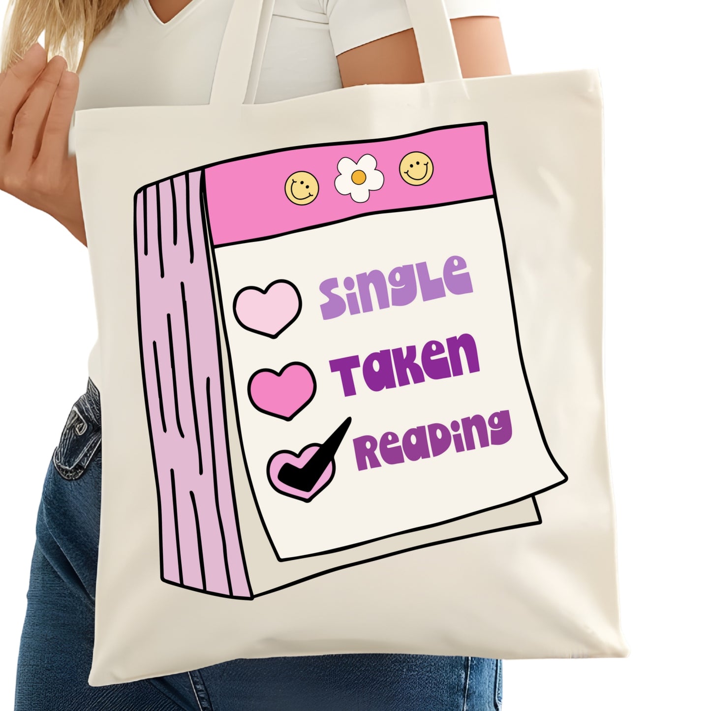 Single Taken Reading Bookish Tote Bag – Reading Tote for Book Lovers – Book Reader Bag - Romance Reader Tote - Book Store