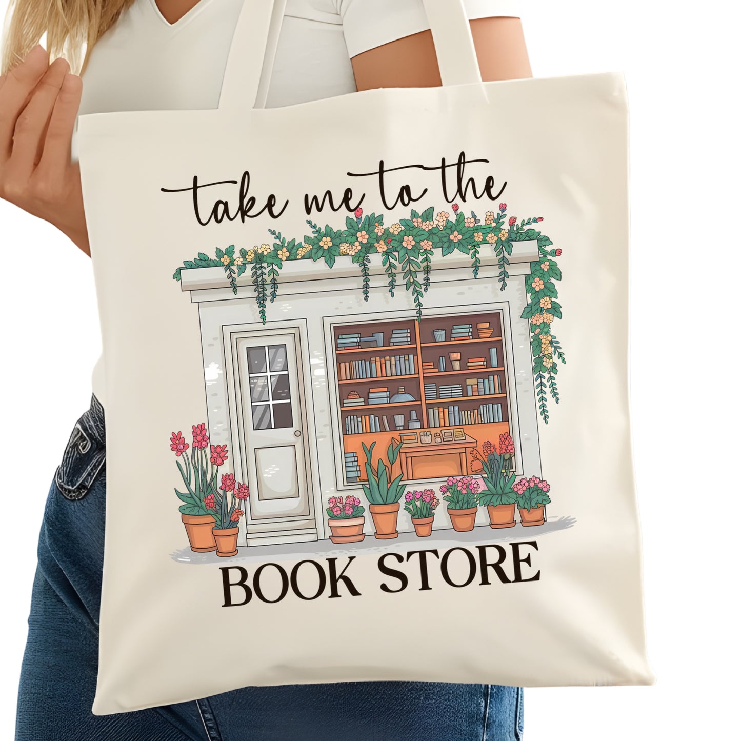 Take me to the Bookstore Bookish Tote Bag – Reading Tote for Book Lovers – Book Reader Bag - Romance Reader Tote - Book Store