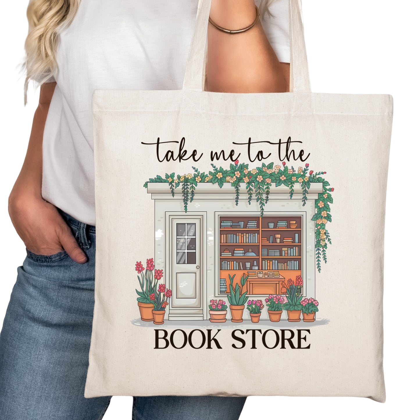 Take me to the Bookstore Bookish Tote Bag – Reading Tote for Book Lovers – Book Reader Bag - Romance Reader Tote - Book Store