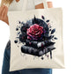 Gothic Books with Roses Bookish Tote Bag – Reading Tote for Book Lovers – Book Reader Bag - Romance Reader Tote - Book Store