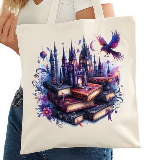 Books Castle ROmnatasy Bookish Tote Bag – Reading Tote for Book Lovers – Book Reader Bag - Romance Reader Tote - Book Store