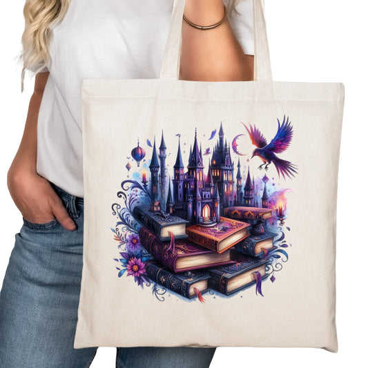 Books Castle ROmnatasy Bookish Tote Bag – Reading Tote for Book Lovers – Book Reader Bag - Romance Reader Tote - Book Store