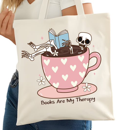 Books are My Therapy Bookish Tote Bag – Reading Tote for Book Lovers – Book Reader Bag - Romance Reader Tote - Book Store