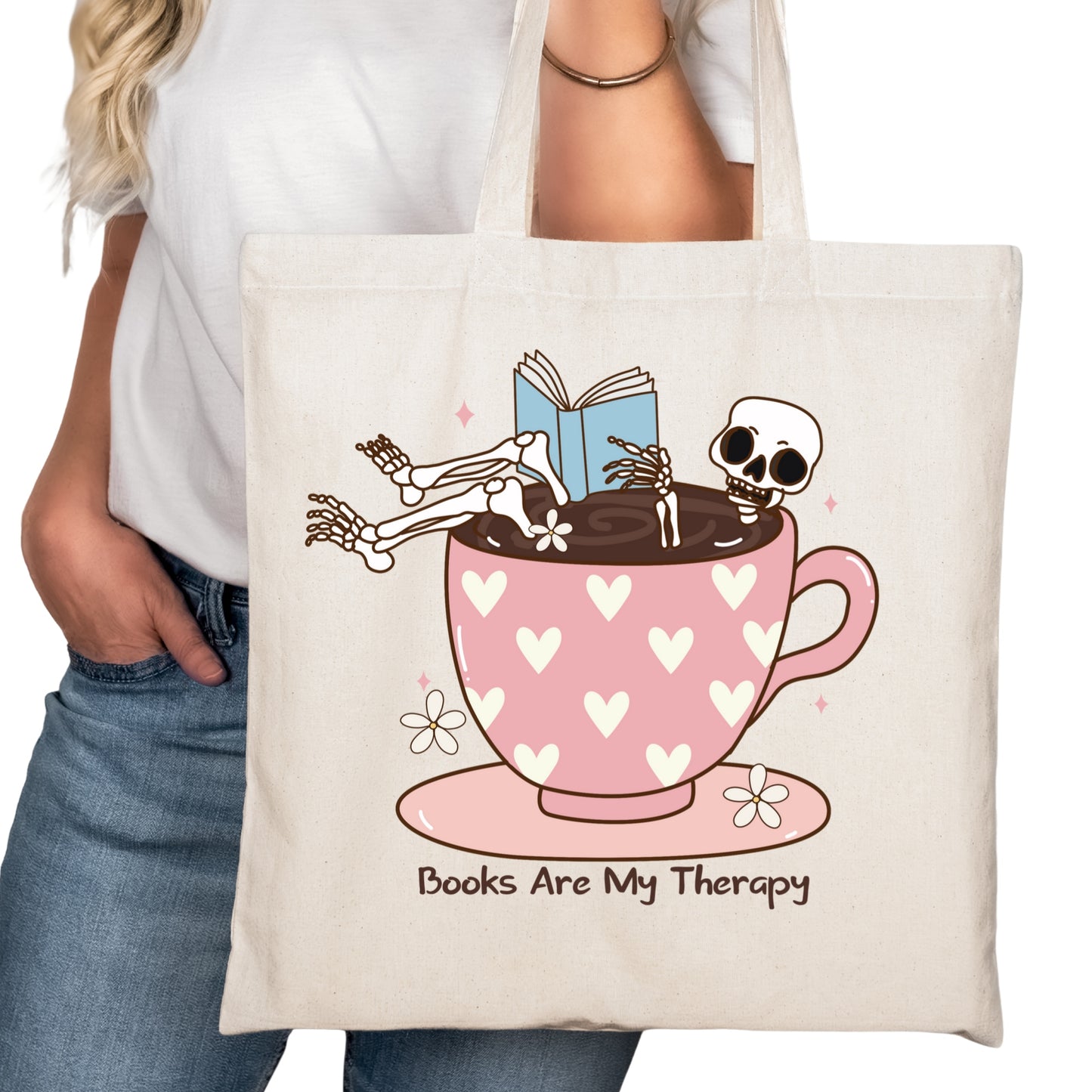 Books are My Therapy Bookish Tote Bag – Reading Tote for Book Lovers – Book Reader Bag - Romance Reader Tote - Book Store