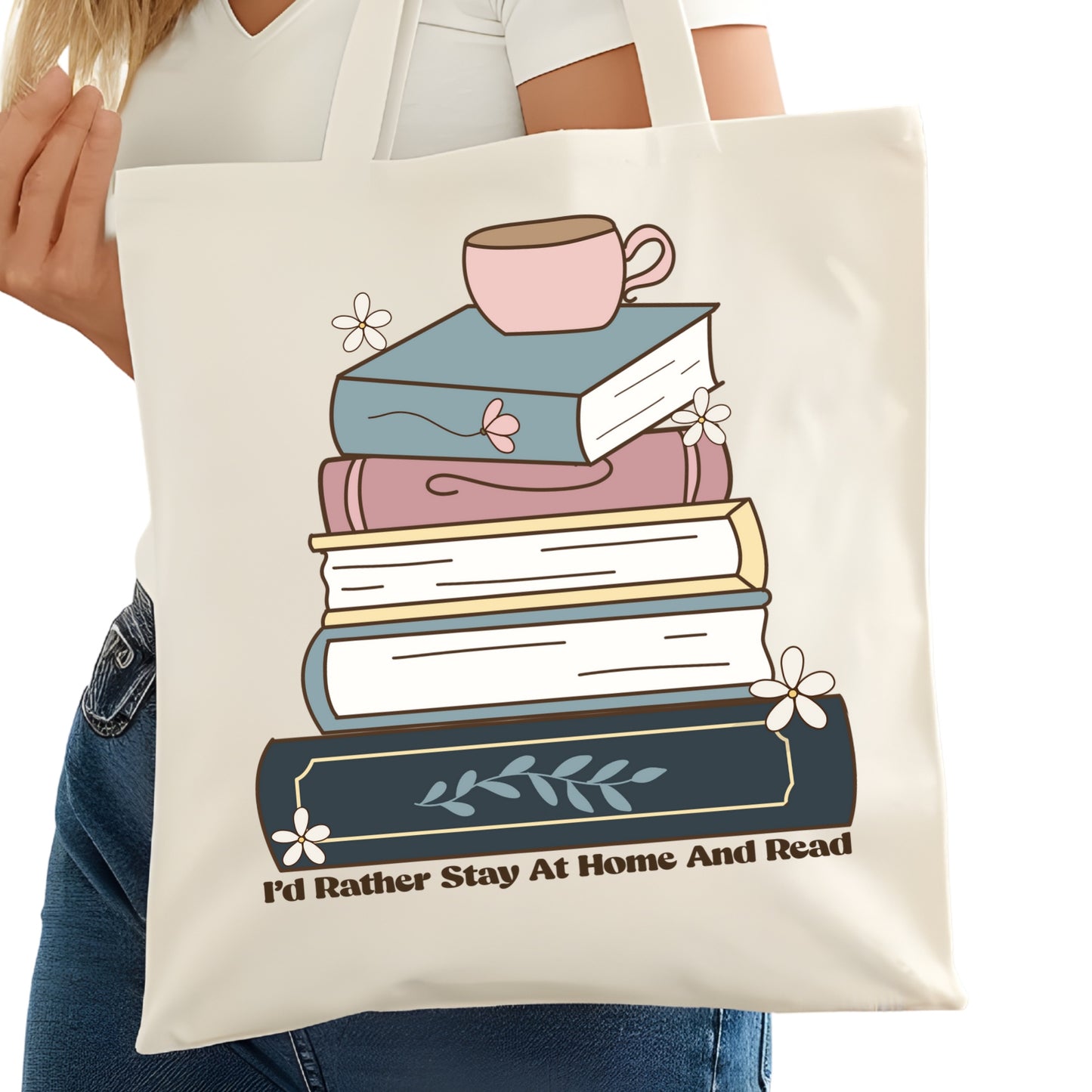 Id Rather Stay at Home Bookish Tote Bag – Reading Tote for Book Lovers – Book Reader Bag - Romance Reader Tote - Book Store