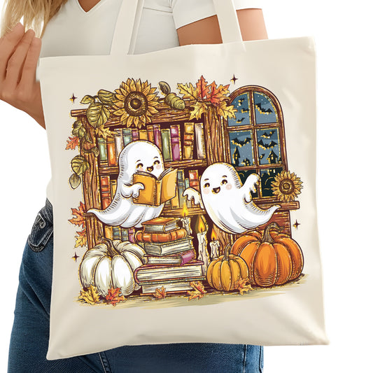 Ghosts Reading against Book shelf Bookish Tote Bag – Reading Tote for Book Lovers – Book Reader Bag - Romance Reader Tote - Book Store