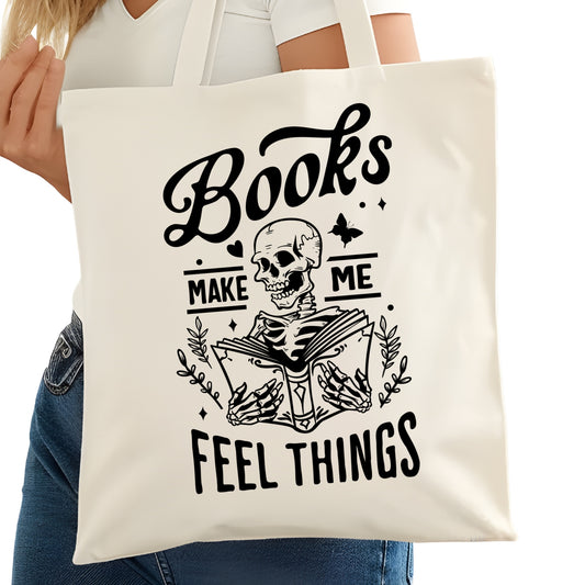 Books Make Me Feel Things Bookish Tote Bag – Reading Tote for Book Lovers – Book Reader Bag - Romance Reader Tote - Book Store