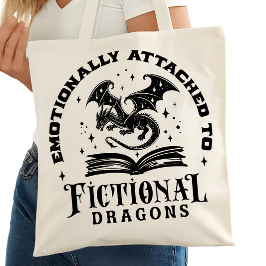 Emotionally Attached to Fictional Dragons Bookish Tote Bag – Reading Tote for Book Lovers – Book Reader Bag - Romance Reader Tote - Book Store