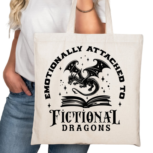 Emotionally Attached to Fictional Dragons Bookish Tote Bag – Reading Tote for Book Lovers – Book Reader Bag - Romance Reader Tote - Book Store