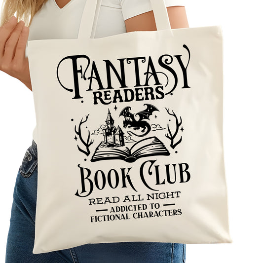 Fantasy Readers Book Club Bookish Tote Bag – Reading Tote for Book Lovers – Book Reader Bag - Romance Reader Tote - Book Store