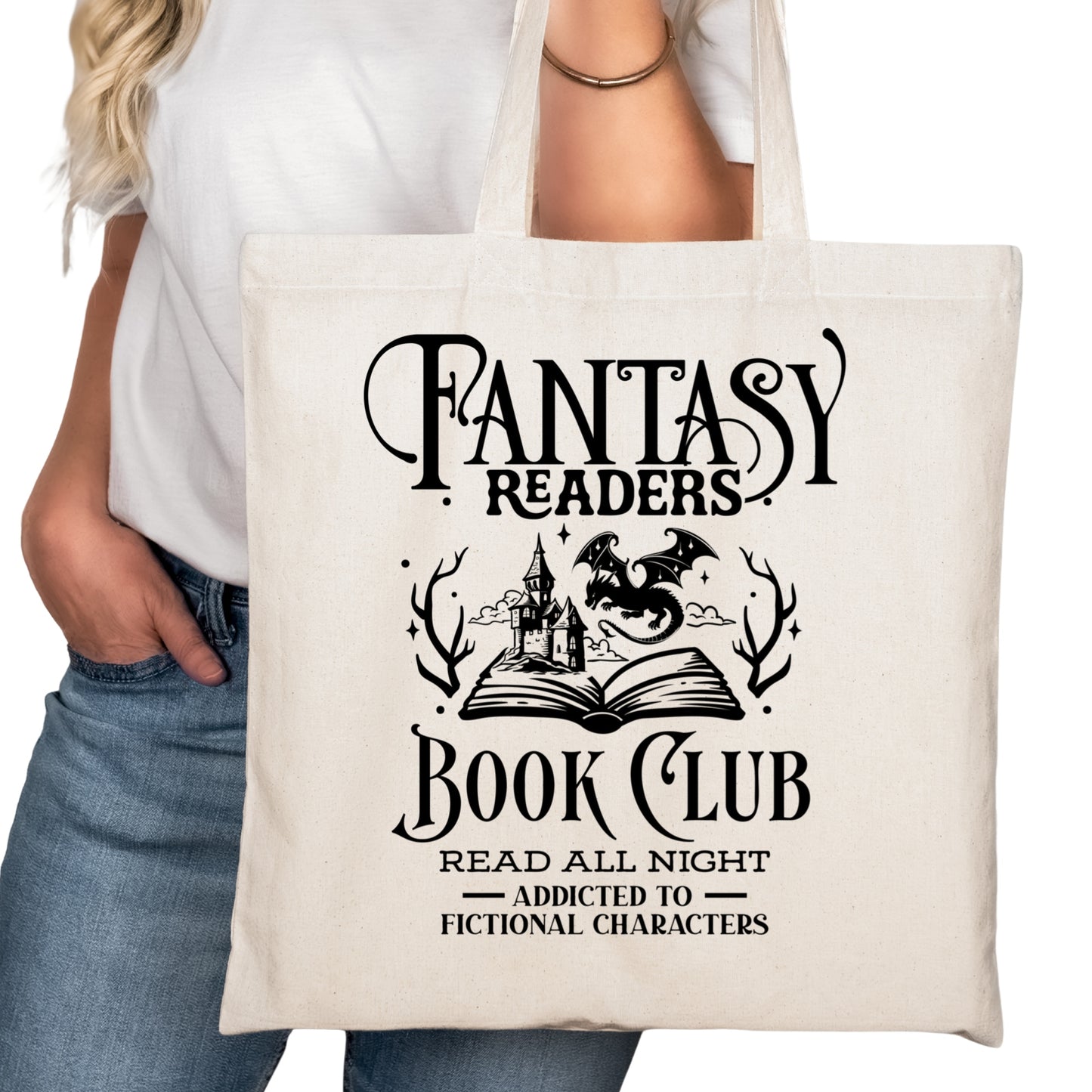 Fantasy Readers Book Club Bookish Tote Bag – Reading Tote for Book Lovers – Book Reader Bag - Romance Reader Tote - Book Store