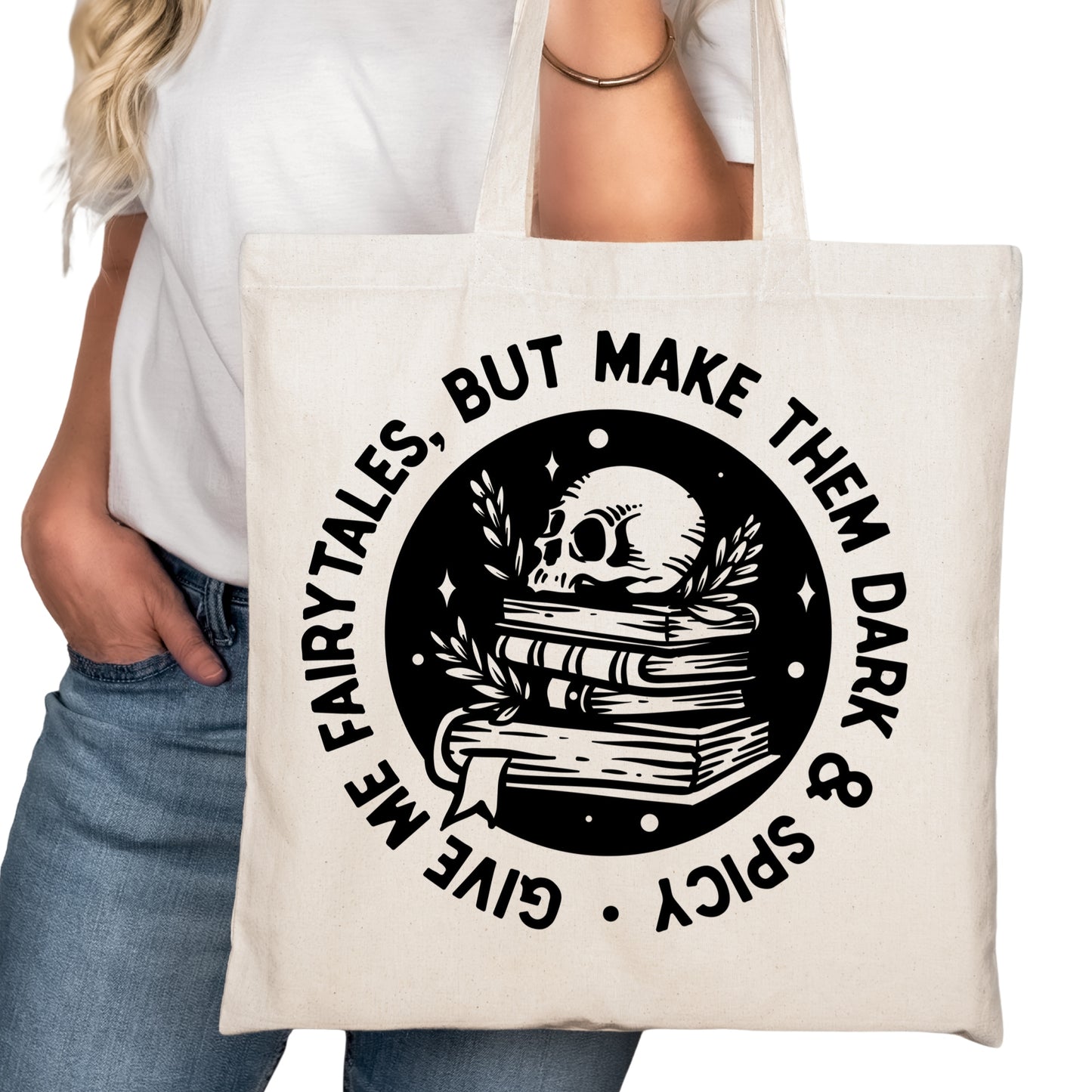 Give me Fairytales by Make Them Dark and Spicy Bookish Tote Bag – Reading Tote for Book Lovers - Romance Reader Tote - Book Store