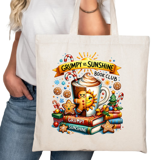 Grumpy Vs Sunshine Book Club Bookish Tote Bag – Reading Tote for Book Lovers – Book Reader Bag - Romance Reader Tote - Book Store