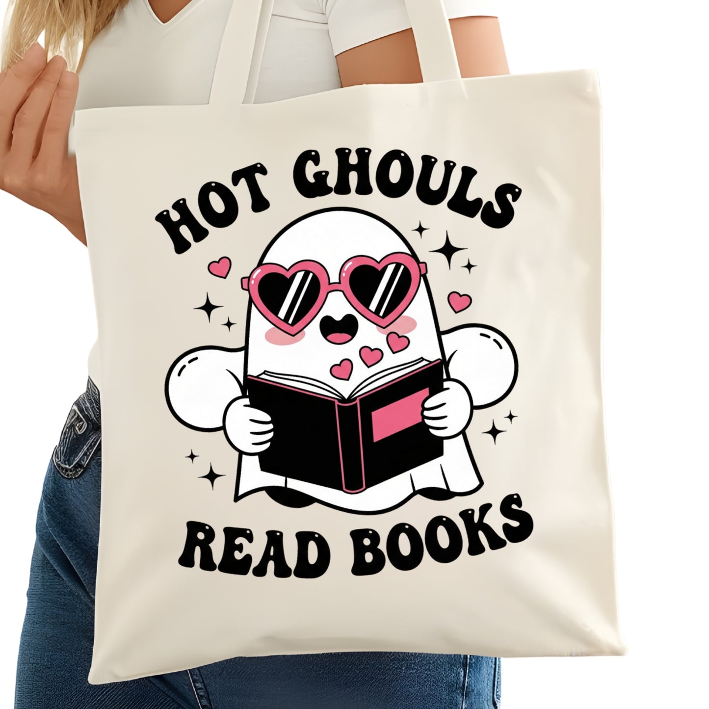 Hot Ghouls Read Books Ghost Spooky Bookish Tote Bag – Reading Tote for Book Lovers – Book Reader Bag - Romance Reader Tote - Book Store