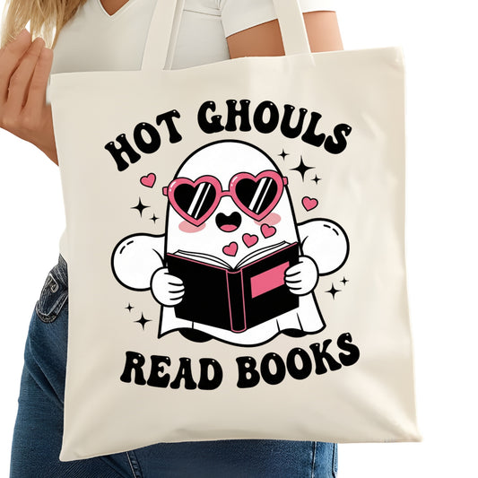Hot Ghouls Read Books Ghost Spooky Bookish Tote Bag – Reading Tote for Book Lovers – Book Reader Bag - Romance Reader Tote - Book Store
