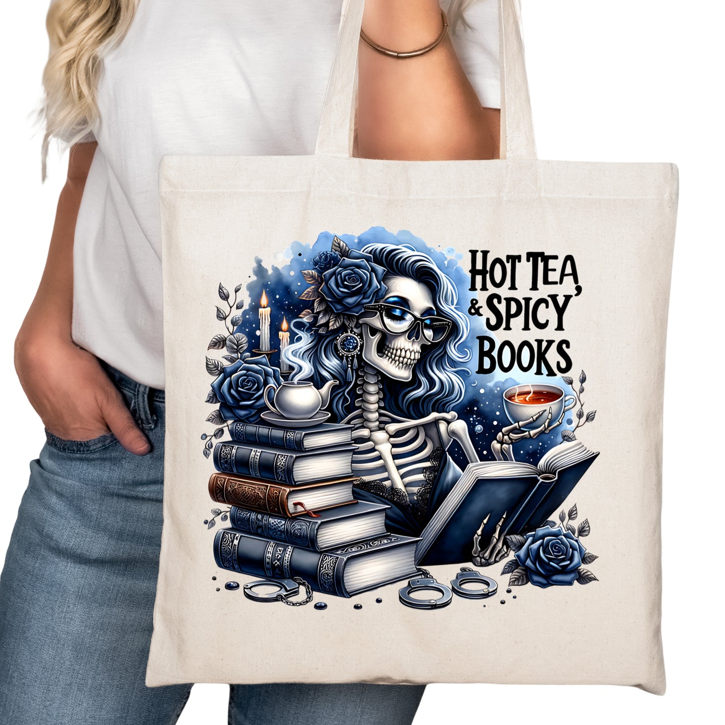 Hot Tea Spicy Books Bookish Tote Bag – Reading Tote for Book Lovers – Book Reader Bag - Romance Reader Tote - Book Store