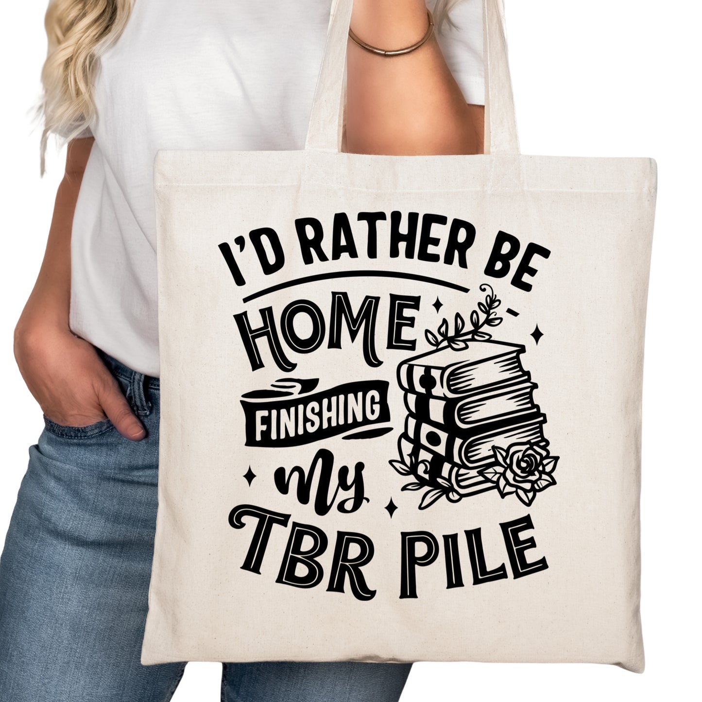 Rather Be Home Finishing my TBR Pile Bookish Tote Bag – Reading Tote for Book Lovers – Book Reader Bag - Romance Reader Tote - Book Store