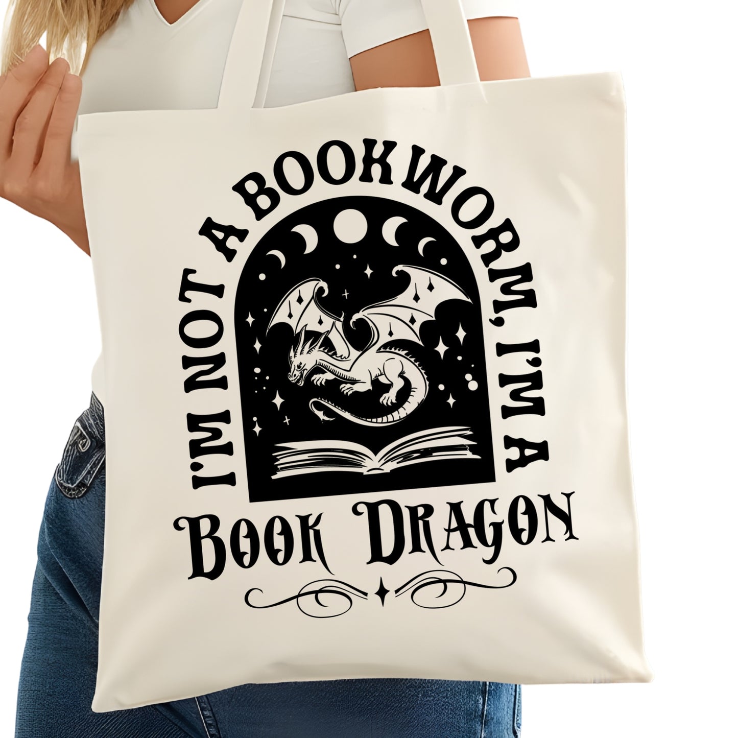 Not a Bookworm I'm a Book Dragon Bookish Tote Bag – Reading Tote for Book Lovers – Book Reader Bag - Romance Reader Tote - Book Store