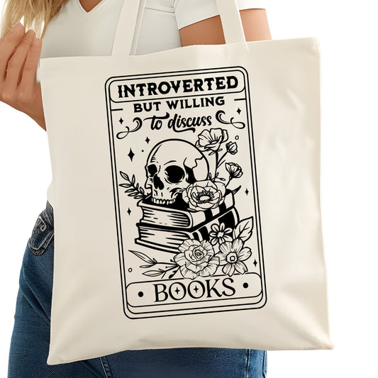 Introverted But Willing to Discuss Books Bookish Tote Bag – Reading Tote for Book Lovers – Book Bag - Romance Reader Tote - Book Store