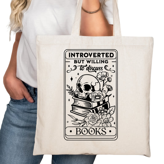 Introverted But Willing to Discuss Books Bookish Tote Bag – Reading Tote for Book Lovers – Book Bag - Romance Reader Tote - Book Store