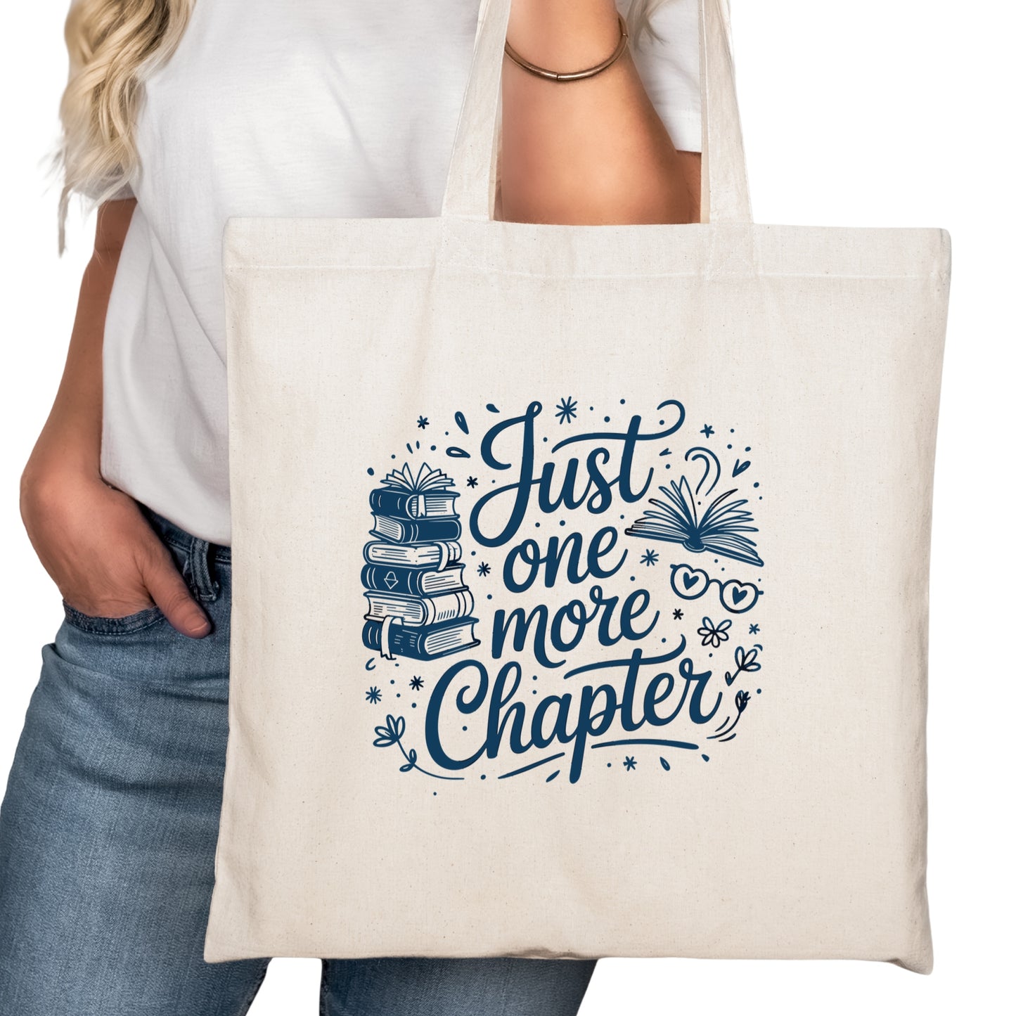 Just One More Chapter Bookish Tote Bag – Reading Tote for Book Lovers – Book Reader Bag - Romance Reader Tote - Book Store