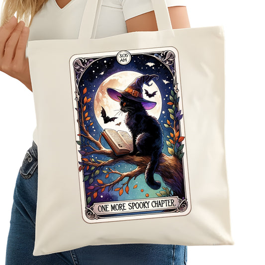 One More Chapter Spooky Cat Bookish Tote Bag – Reading Tote for Book Lovers – Book Reader Bag - Romance Reader Tote - Book Store
