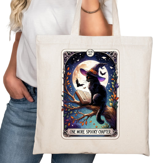 One More Chapter Spooky Cat Bookish Tote Bag – Reading Tote for Book Lovers – Book Reader Bag - Romance Reader Tote - Book Store
