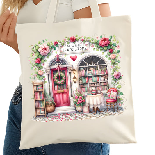 Pretty Pink Bookstore Bookish Tote Bag – Reading Tote for Book Lovers – Book Reader Bag - Romance Reader Tote - Book Store