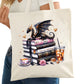 Tea and Dragons Book Stack Bookish Tote Bag – Reading Tote for Book Lovers – Book Reader Bag - Romance Reader Tote - Book Store