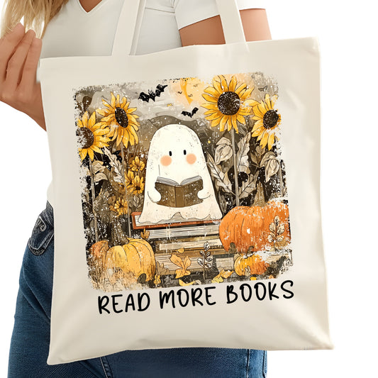 Read More Books Ghost Halloween Fall Bookish Tote Bag – Reading Tote for Book Lovers – Book Reader Bag - Romance Reader Tote - Book Store