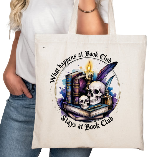 What Happens at Book Club Bookish Tote Bag – Reading Tote for Book Lovers – Book Reader Bag - Romance Reader Tote - Book Store