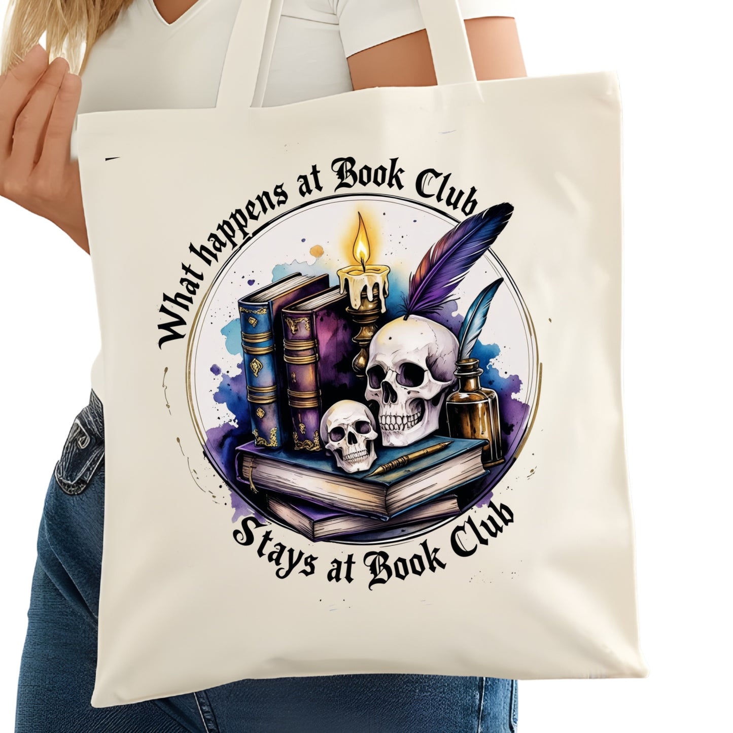What Happens at Book Club  Bookish Tote Bag – Reading Tote for Book Lovers – Book Reader Bag - Romance Reader Tote - Book Store