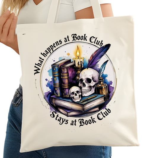 What Happens at Book Club Bookish Tote Bag – Reading Tote for Book Lovers – Book Reader Bag - Romance Reader Tote - Book Store