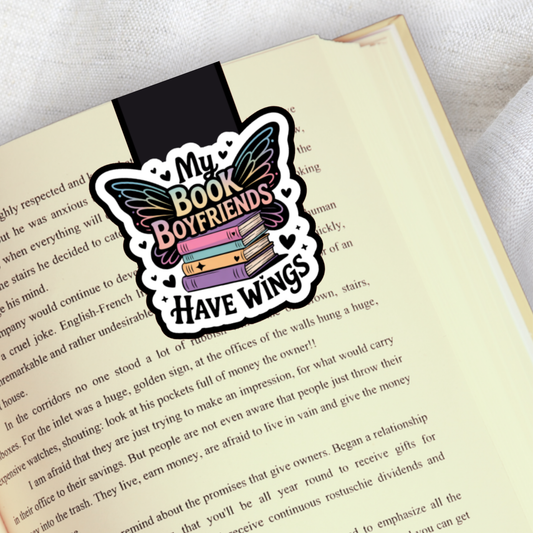 Magnetic Bookmark, My Book Boyfriends Have Wings, Laminated with Holographic Overlay, Waterproof, Bookstore Merch, Romantasy Reader
