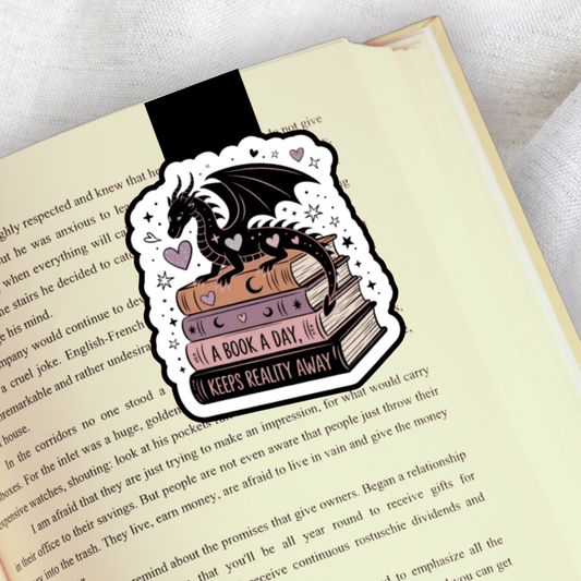 Magnetic Bookmark, A Book A Day Keeps Reality Away Dragon Laminated with Holographic Overlay, Waterproof, Bookstore Merch, Book Reader