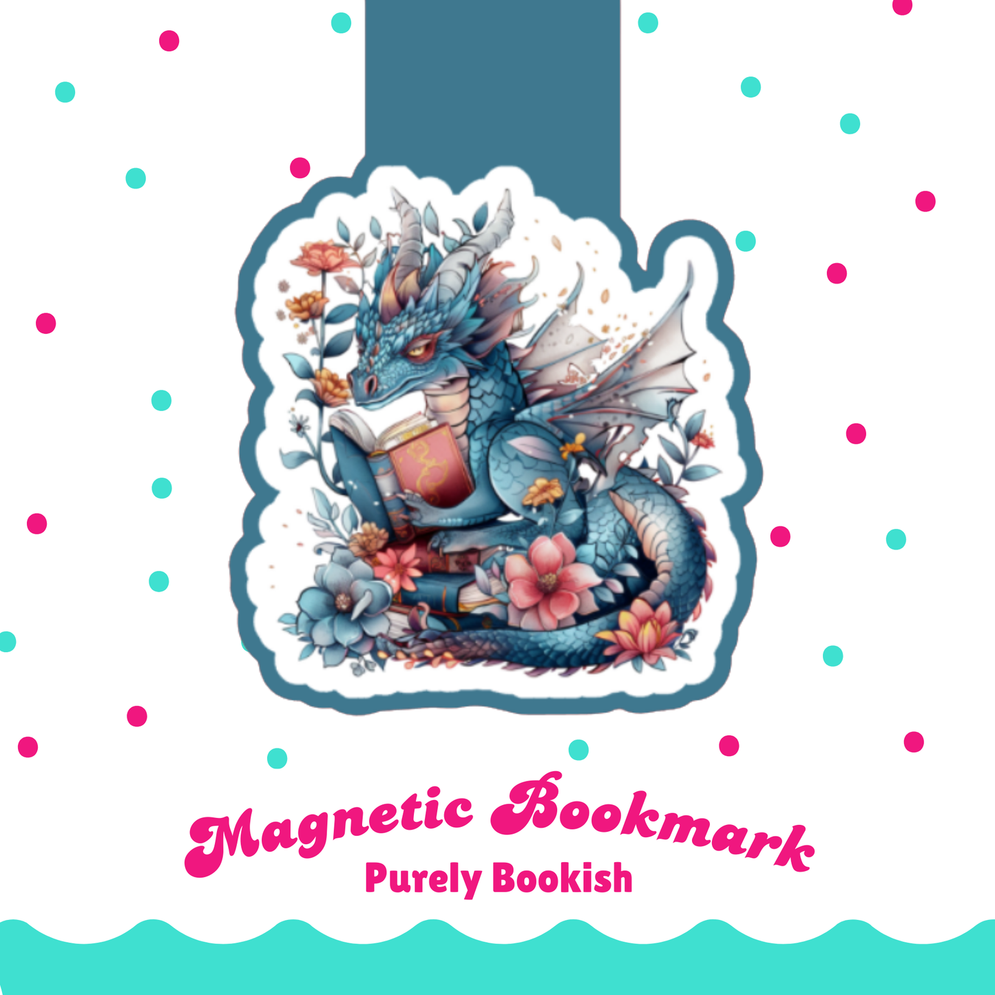 Magnetic Bookmark, Book Reading Dragon Laminated with Holographic Overlay, Waterproof, Bookstore Merch, Book Reader