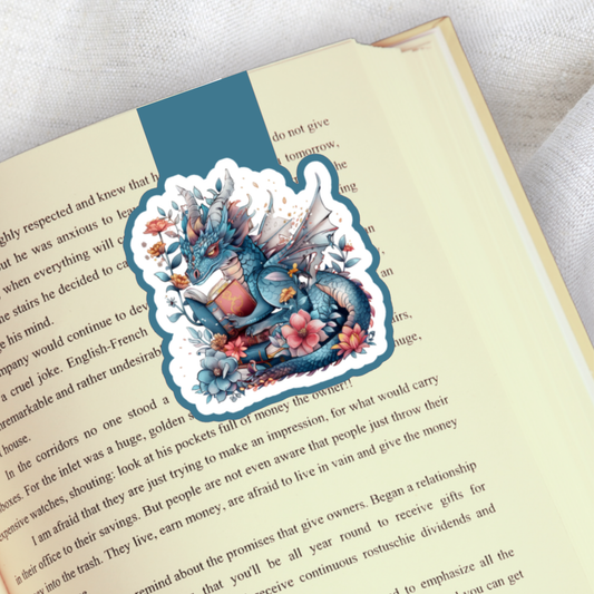 Magnetic Bookmark, Book Reading Dragon Laminated with Holographic Overlay, Waterproof, Bookstore Merch, Book Reader