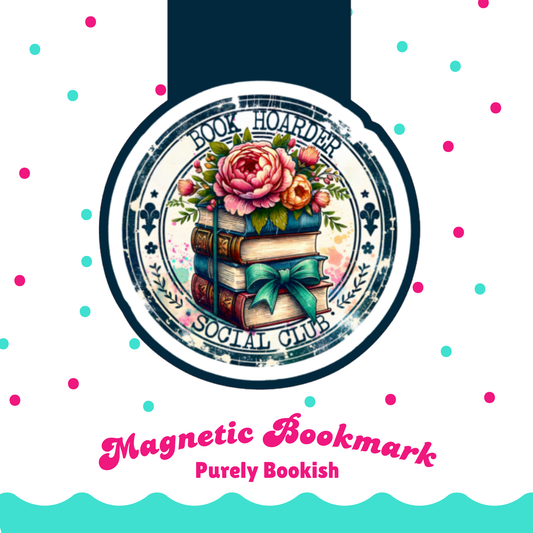 Magnetic Bookmark, Book Hoarder Social Club Laminated with Holographic Overlay, Waterproof, Bookstore Merch, Book Reader