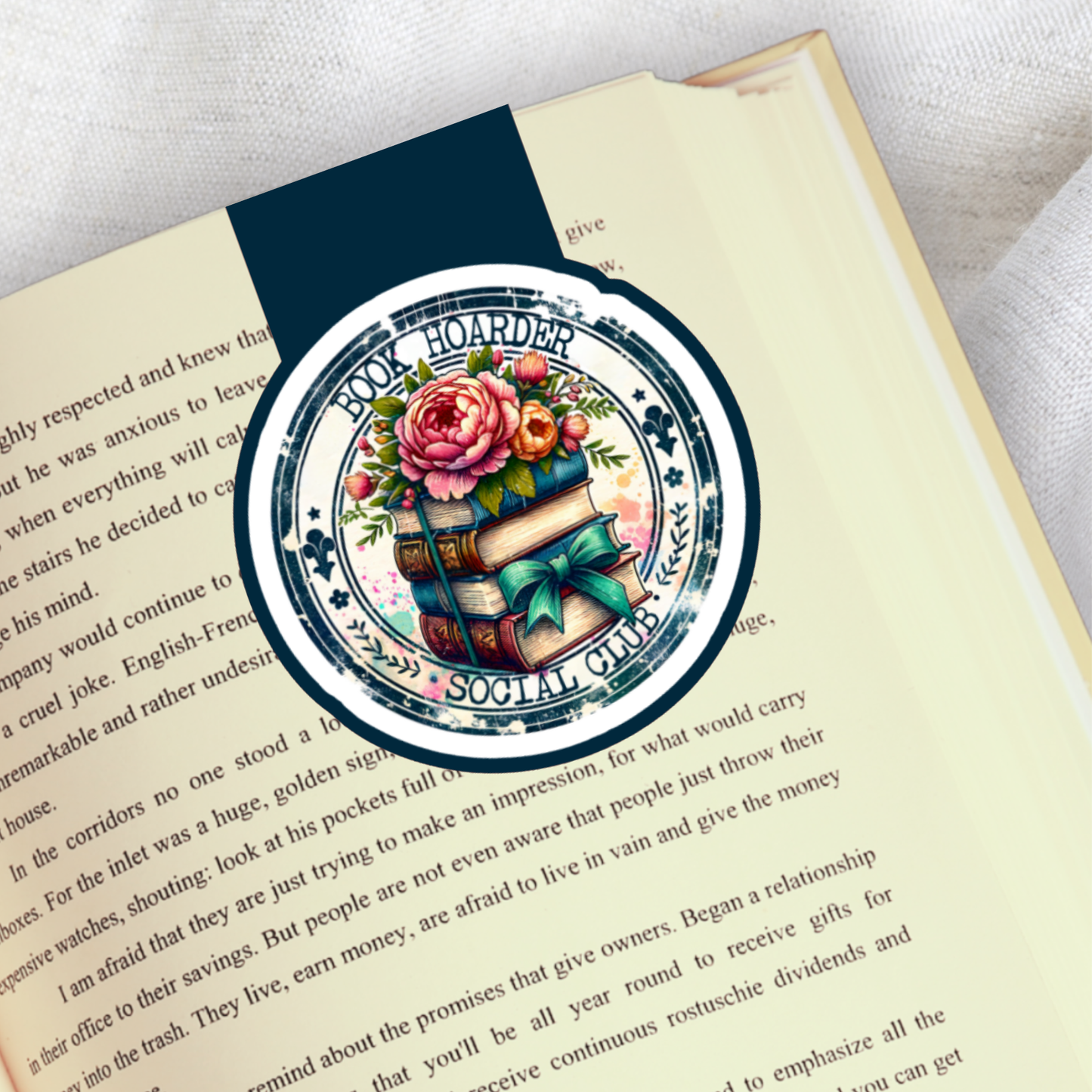 Magnetic Bookmark, Book Hoarder Social Club Laminated with Holographic Overlay, Waterproof, Bookstore Merch, Book Reader