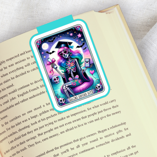 Magnetic Bookmark, Brains Before Boys Tarot Card Laminated with Holographic Overlay, Waterproof, Bookstore Merch, Book Reader