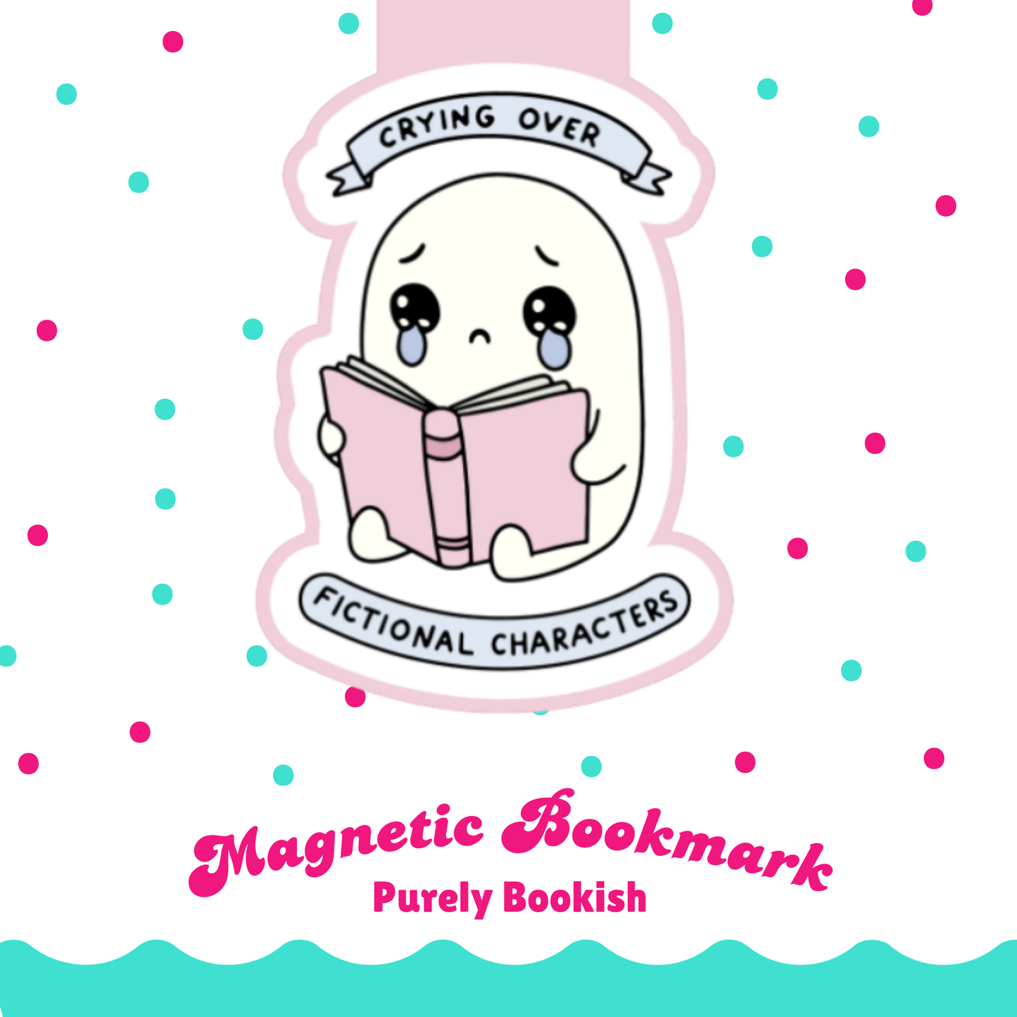 Magnetic Bookmark, Crying Over Fictional Characters Ghost Laminated with Holographic Overlay, Waterproof, Bookstore Merch, Book Reader
