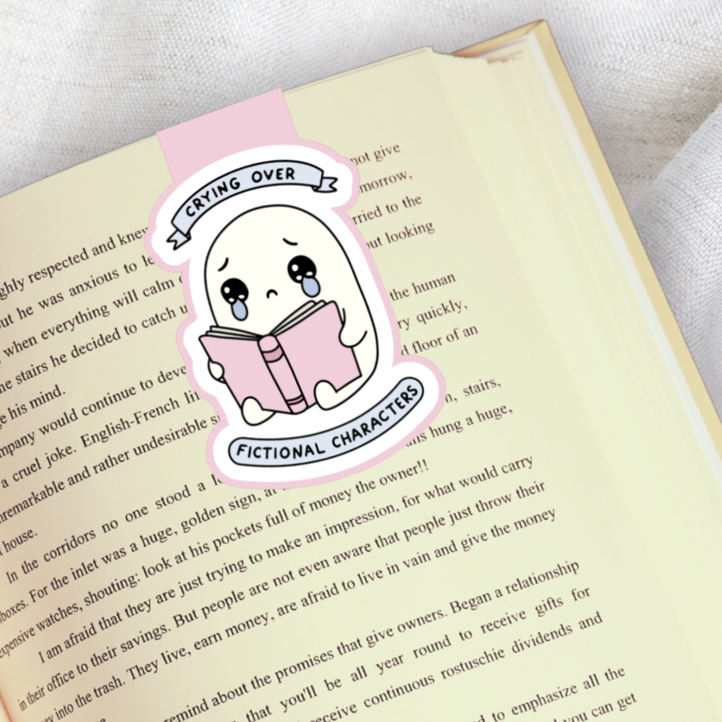 Magnetic Bookmark, Crying Over Fictional Characters Ghost Laminated with Holographic Overlay, Waterproof, Bookstore Merch, Book Reader