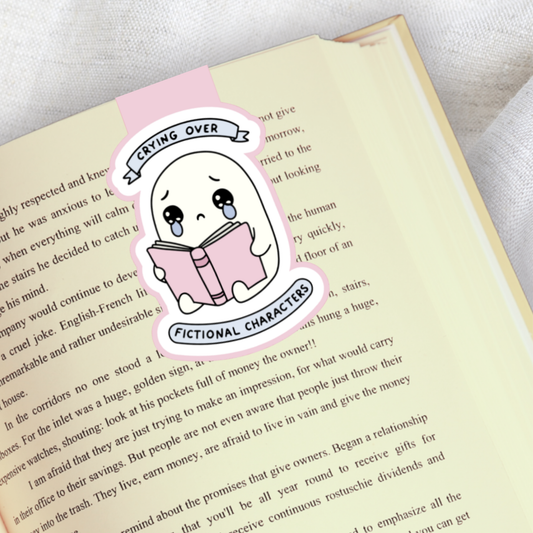 Magnetic Bookmark, Crying Over Fictional Characters Ghost Laminated with Holographic Overlay, Waterproof, Bookstore Merch, Book Reader